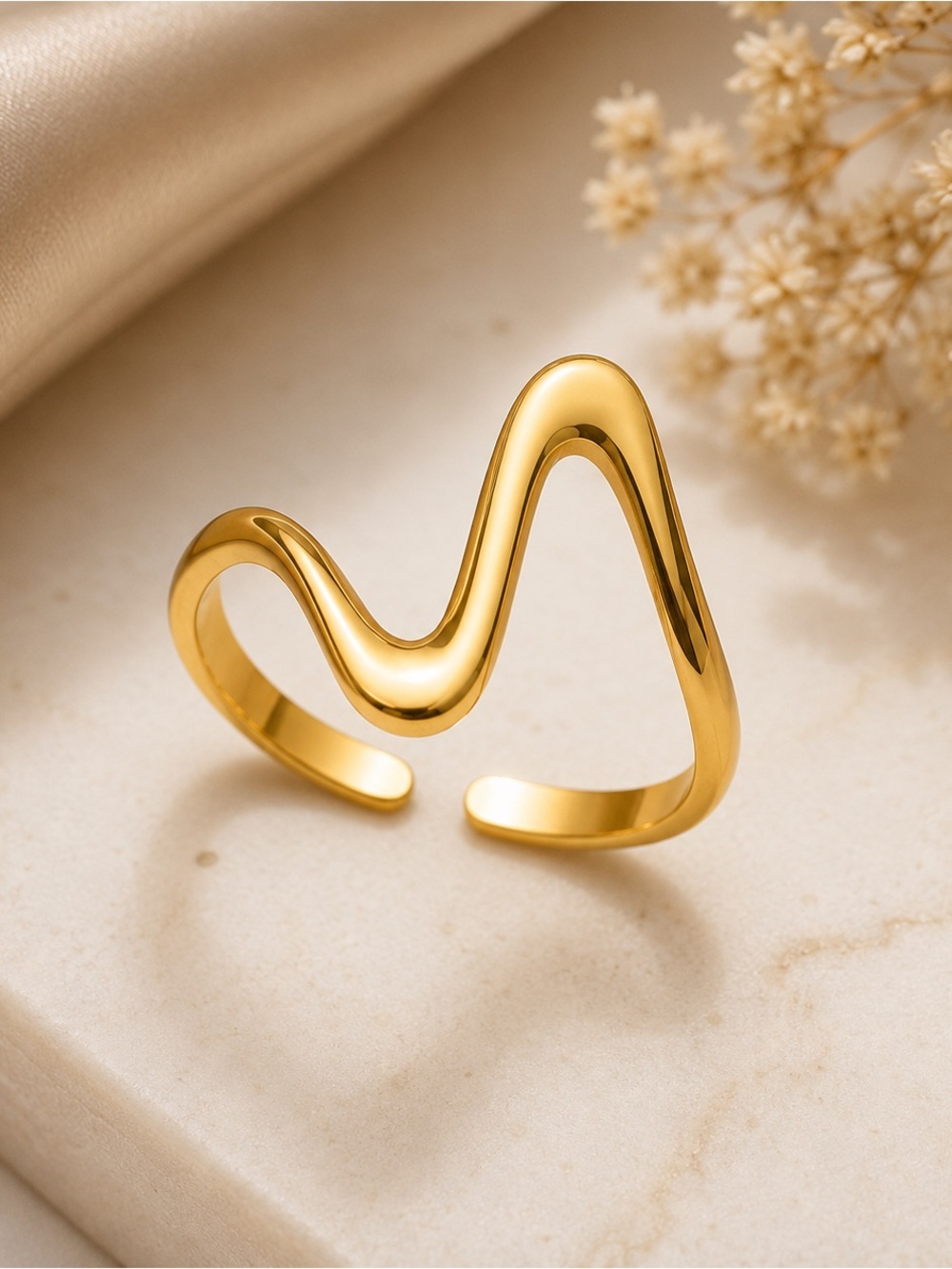 Gold Wave Adjustable Ring | 304 Stainless Steel | PVD Gold Plated | Minimalist